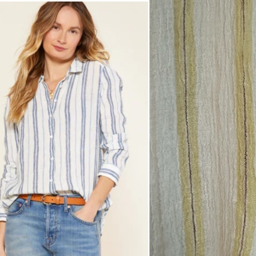 Outerknown Costa Linen Stripes Button Up Shirt Size Small - Picture 2 of 10